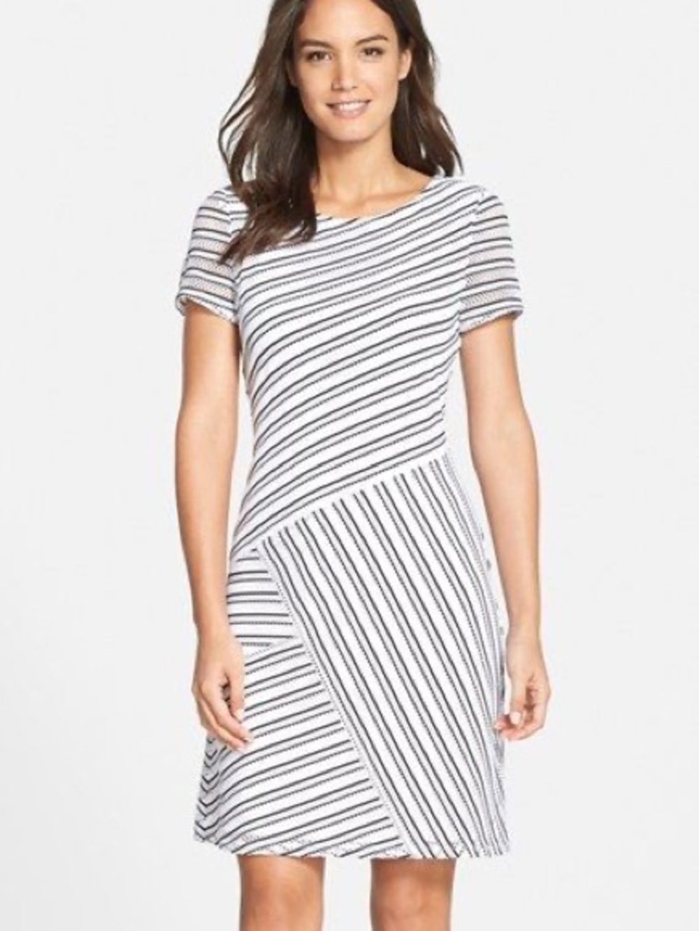 Marc New York Black and White Striped Short Sleeve Mini Dress